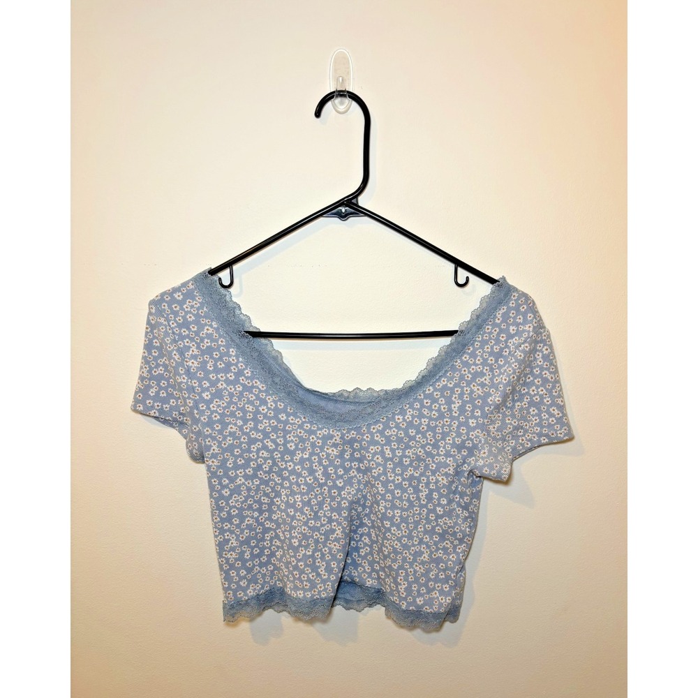 Aeropostale Blue Floral Crop Top Women's Medium Lace and Trendy